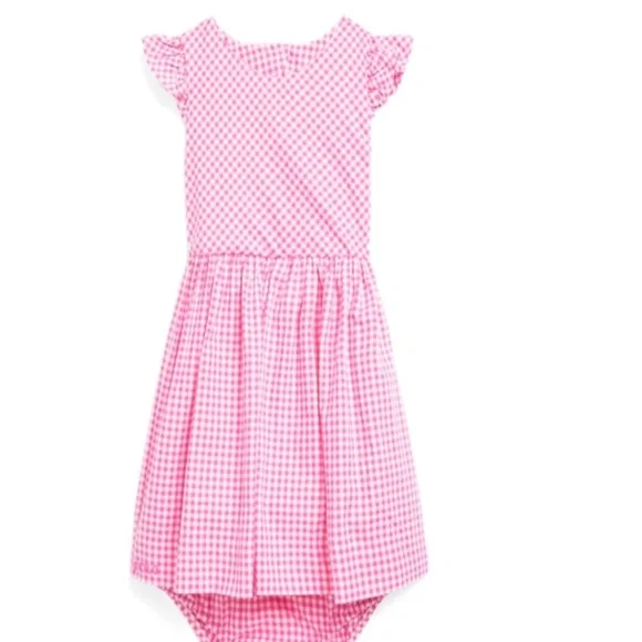 Ralph Lauren Baby Girl's Gingham Cotton Poplin Dress & Bloomer - Size 3M in Pink/White